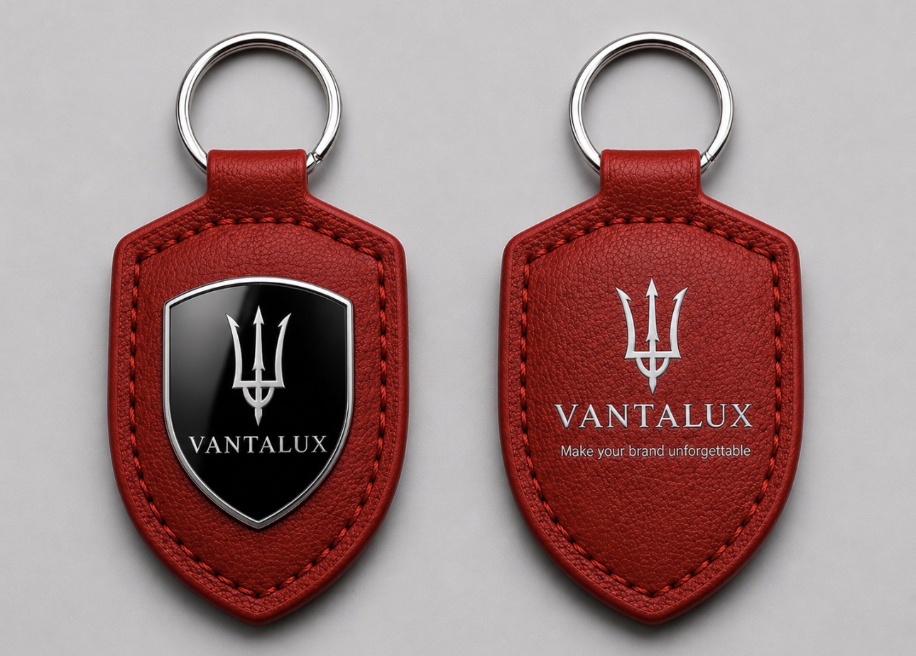 VANTALUX leather NFC key fob with metal shield badge